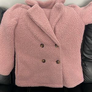 Soft pink fuzzy peacoat